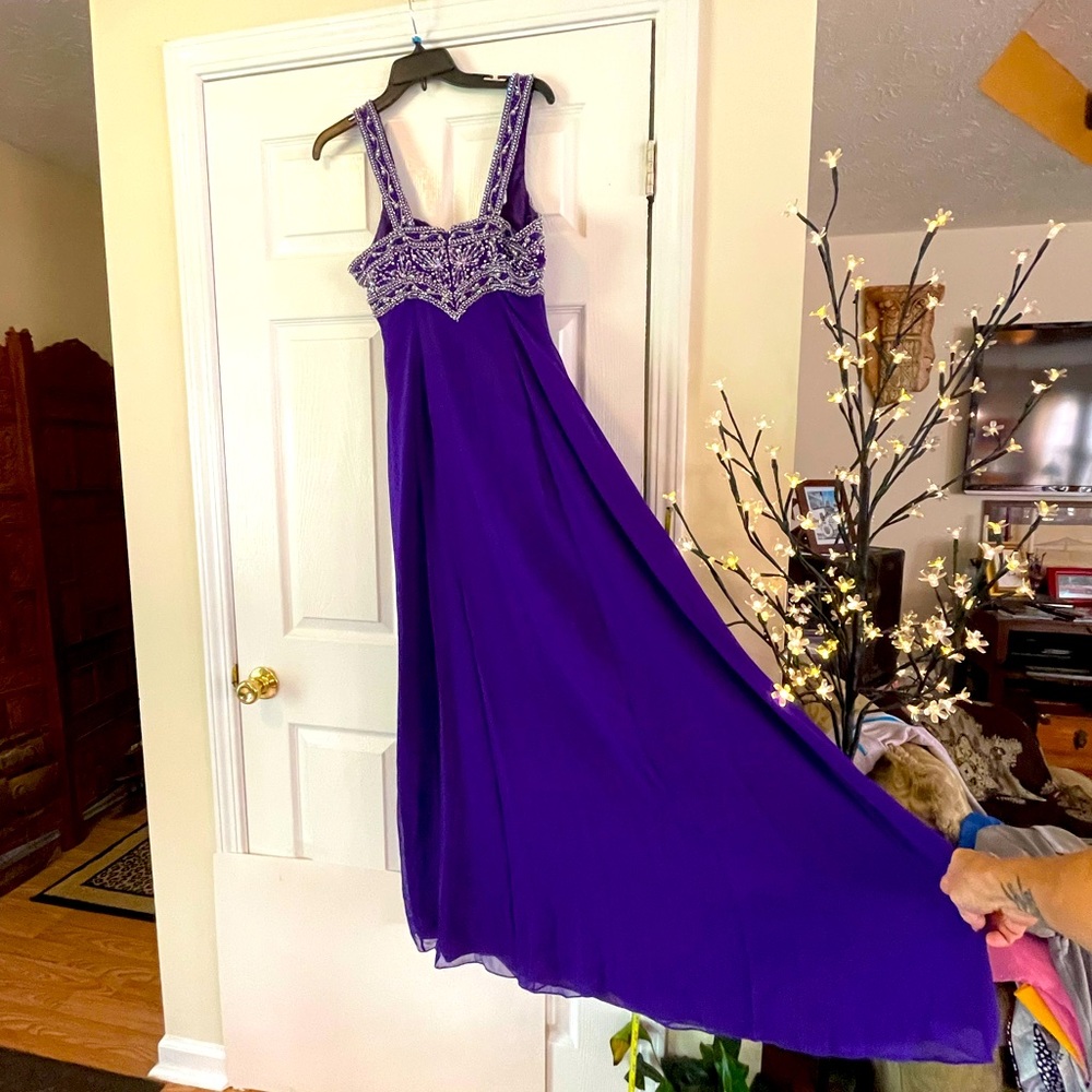 Alyce sequined vibrant purple plum gorgeous full dress prom formal dance fun.